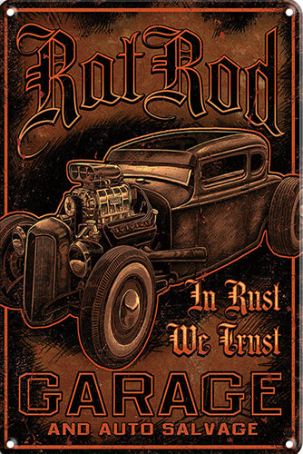 TIN SIGN RAT ROD GARAGE AND AUTO SALVAGE