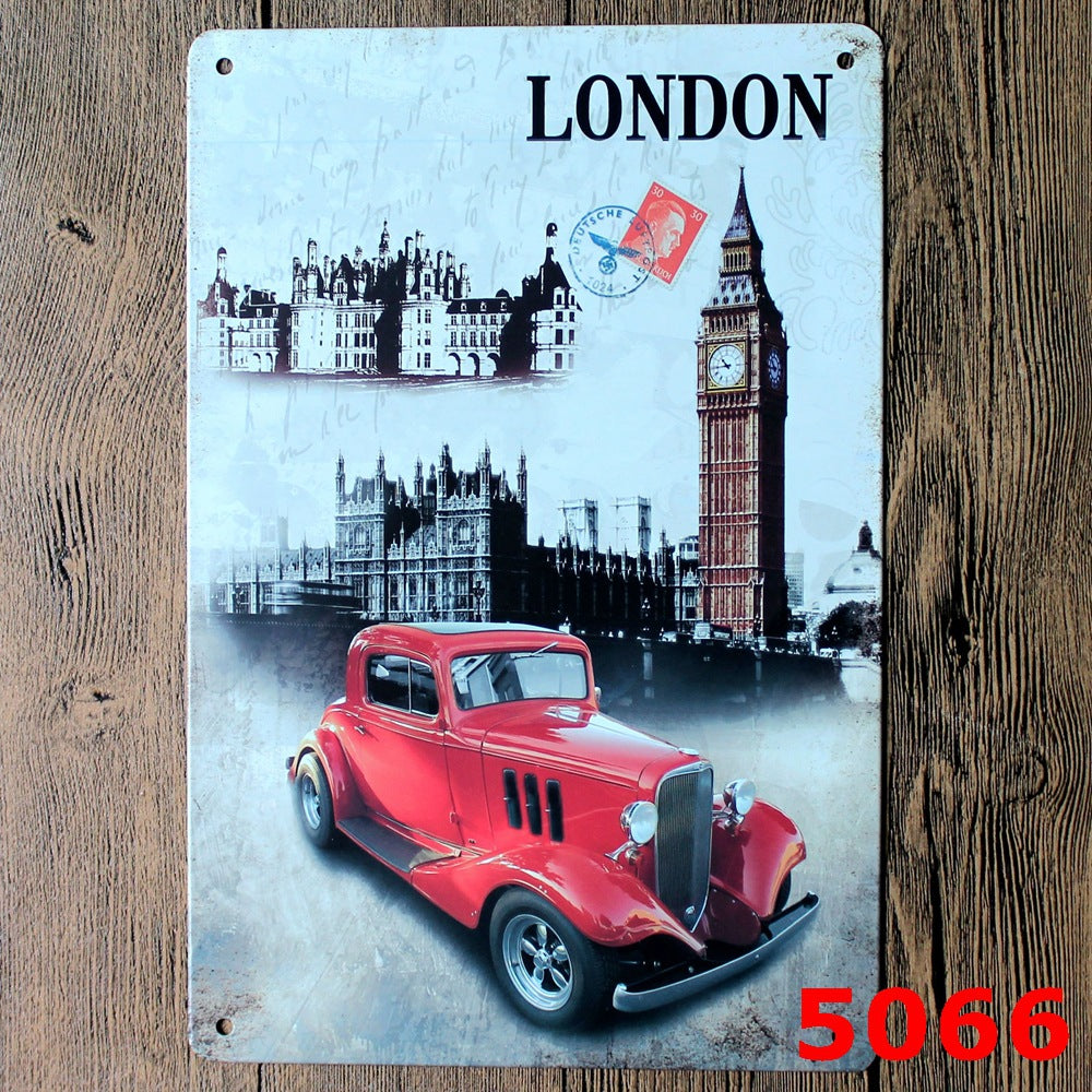 TIN SIGN LONDON CLOCK TOWER RED COUPE