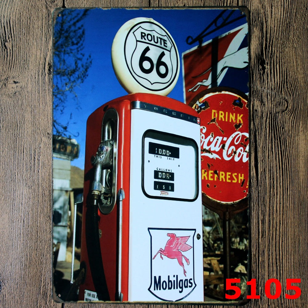 TIN SIGN ROUTE 66 GAS PUMP MOBILGAS