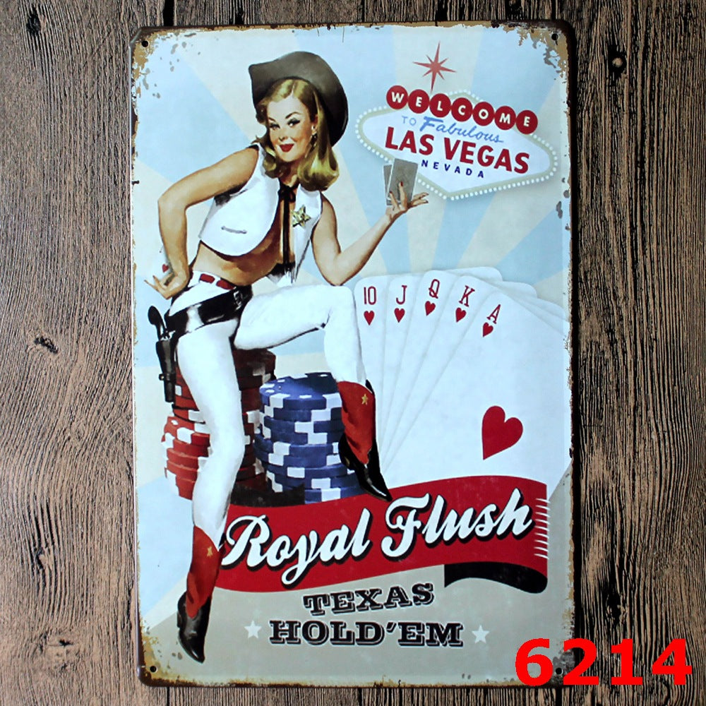 TIN SIGN ROYAL FLUSH TEXAS HOLD EM