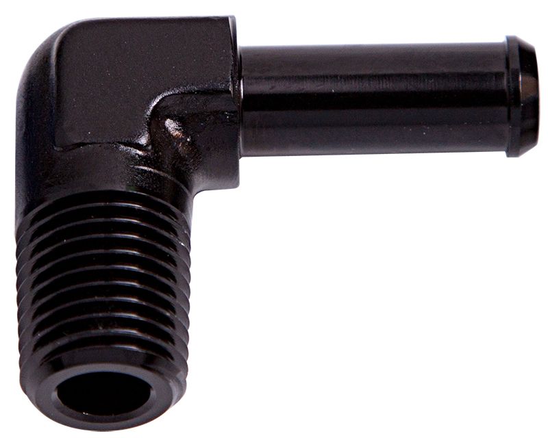 ADAPTER 1/4m npt to 3/8 BARB 90deg Black