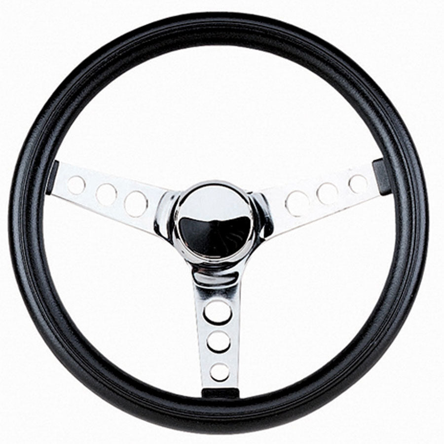 STEERING WHEEL 12-1/2in BLACK CHROME 3-1/2 DISH