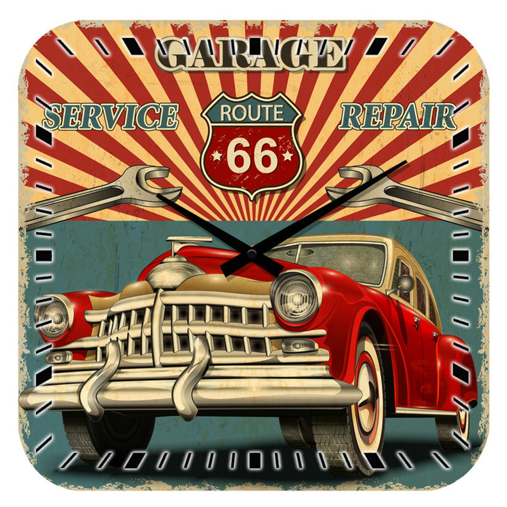 CLOCK GARAGE ROUTE 66 GLASS