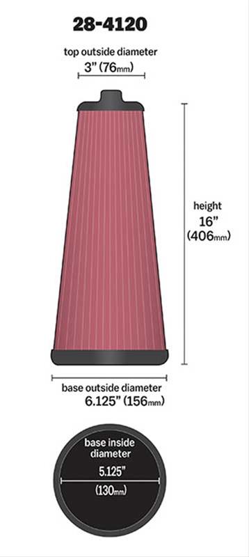 AIR FILTER 6-1/8x3x16 K&N tapered FORMULA 5000