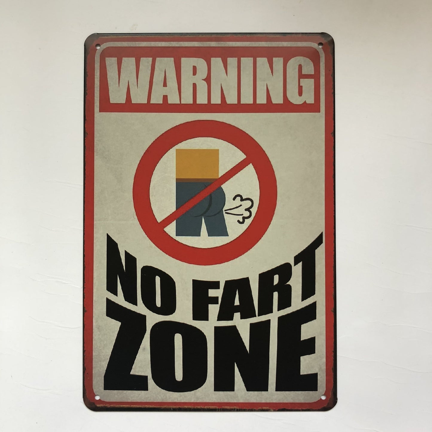 TIN SIGN WARNING NO FART ZONE
