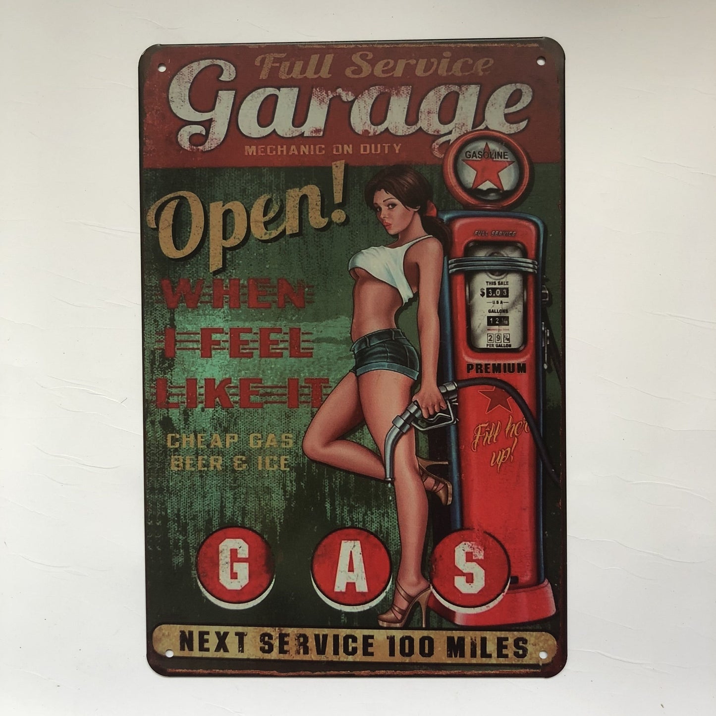 TIN SIGN GARAGE OPEN WHEN I FEEL LIKE IT GIRL