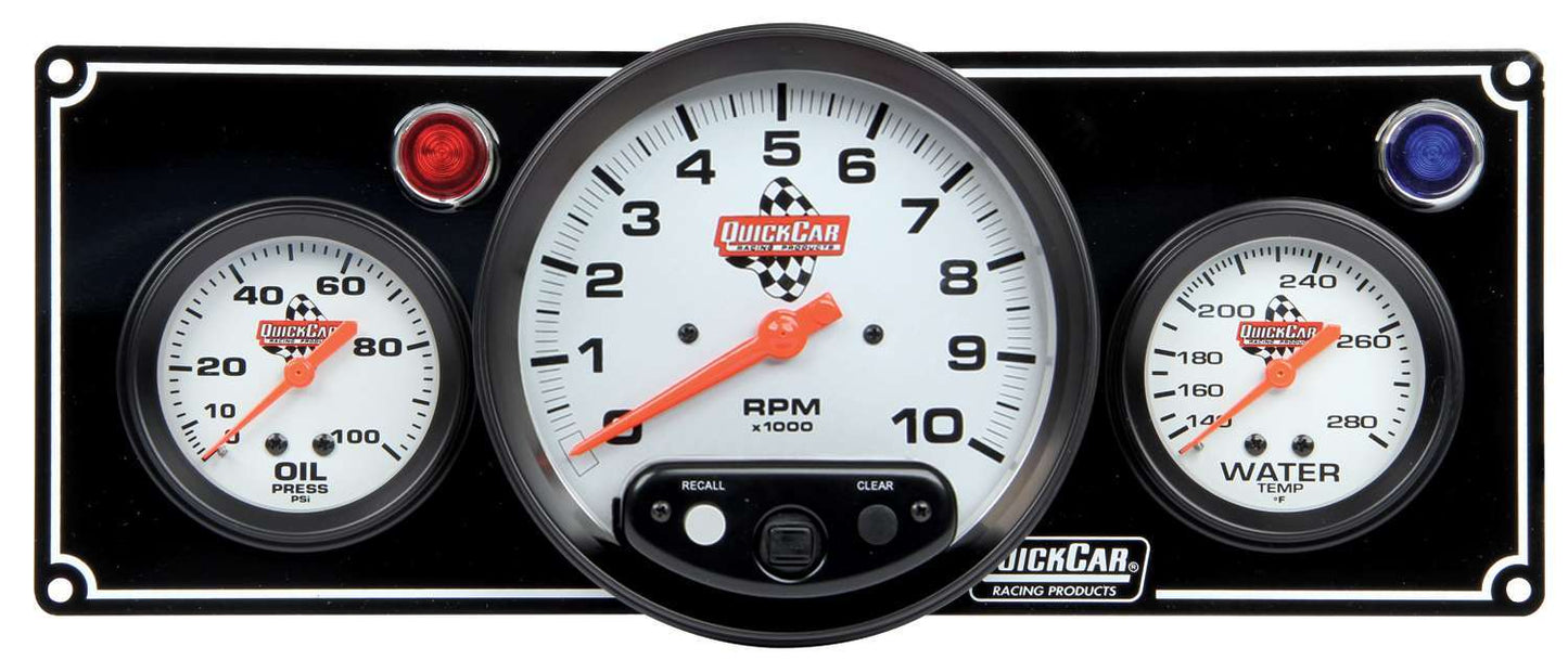 GAUGE PANEL 2+TACH QUICKCAR 2-5/8in OP/WT BLACK
