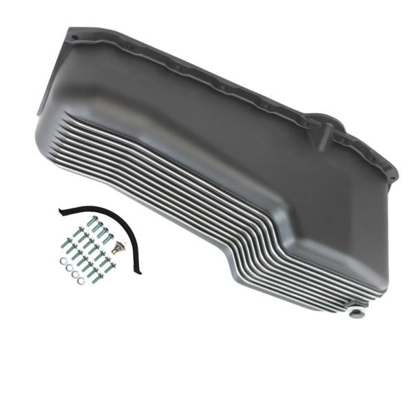 SUMP CHEV SB pre 80 LH DIP ALLOY with FINS BLACK