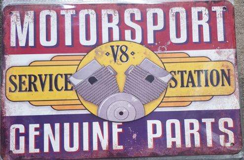 TIN SIGN MOTORSPORT SERVICE STATION V8 GENUINE PAR