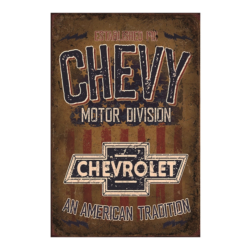 TIN SIGN CHEVY MOTOR DIVISION CHEVROLET