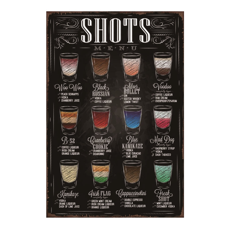 TIN SIGN SHOTS MENU