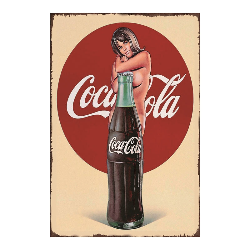 TIN SIGN COCA COLA BOTTLE WITH LADY