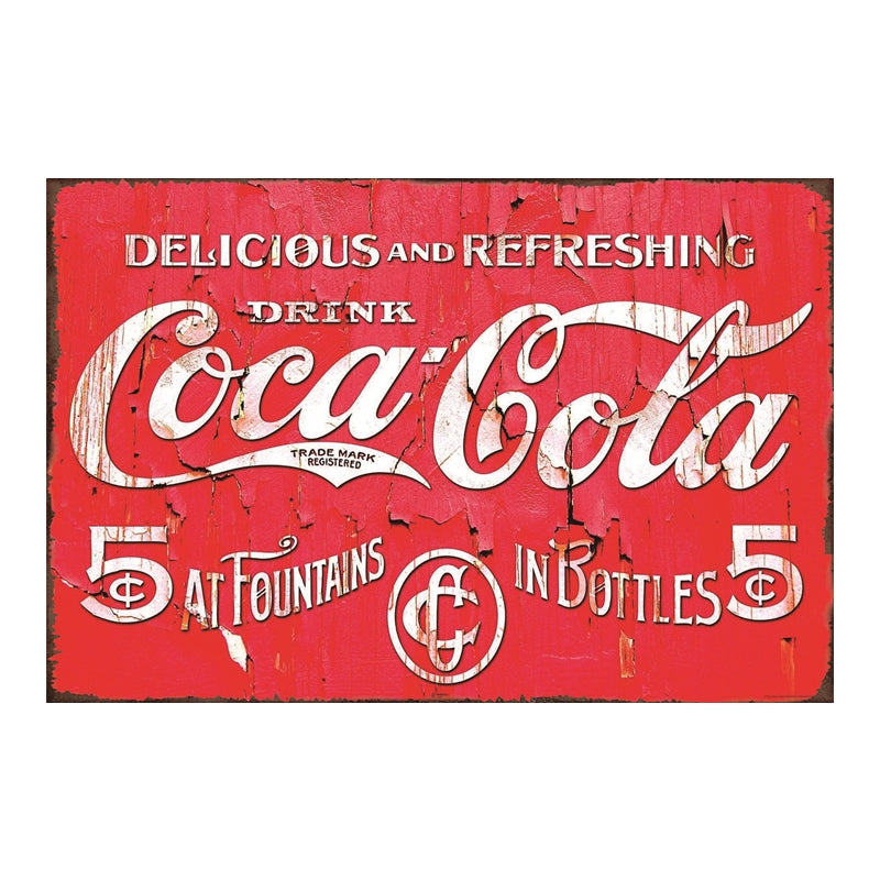 TIN SIGN COCA COLA 5c AT FOUNTAINS