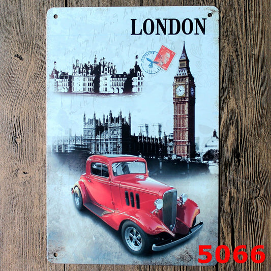 TIN SIGN LONDON CLOCK TOWER RED COUPE
