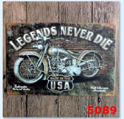 TIN SIGN LEGENDS NEVER DIE BIKE