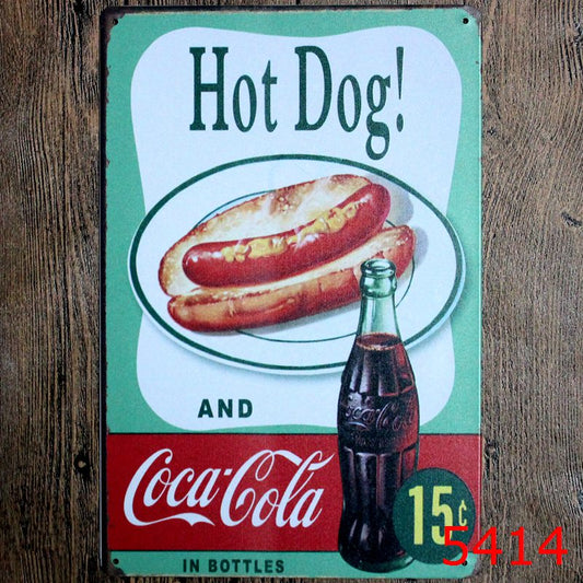 TIN SIGN HOTDOG AND COCA-COLA 15c