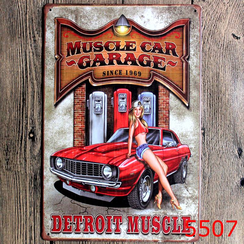 TIN SIGN MUSCLE CAR GARAGE DETROIT MUSCLE girl