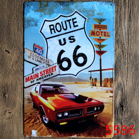 TIN SIGN ROUTE US 66 MAIN STREET OF AMERICA