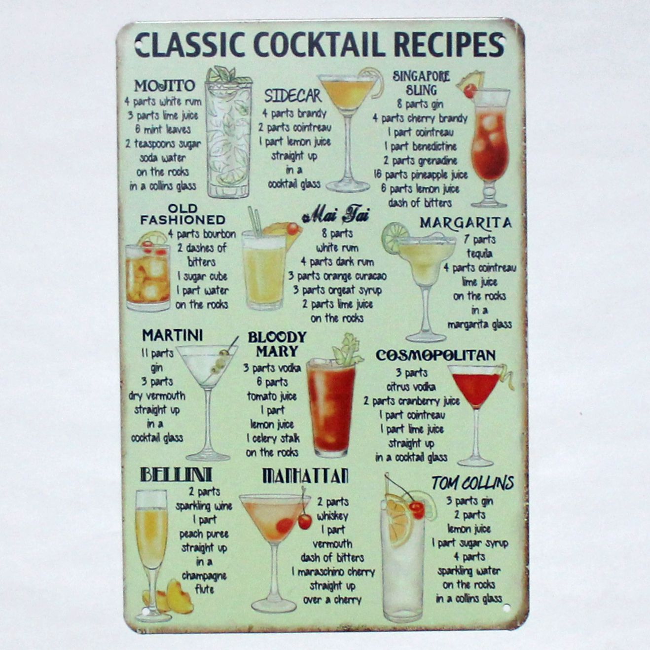 TIN SIGN CLASSIC COCKTAIL RECIPES
