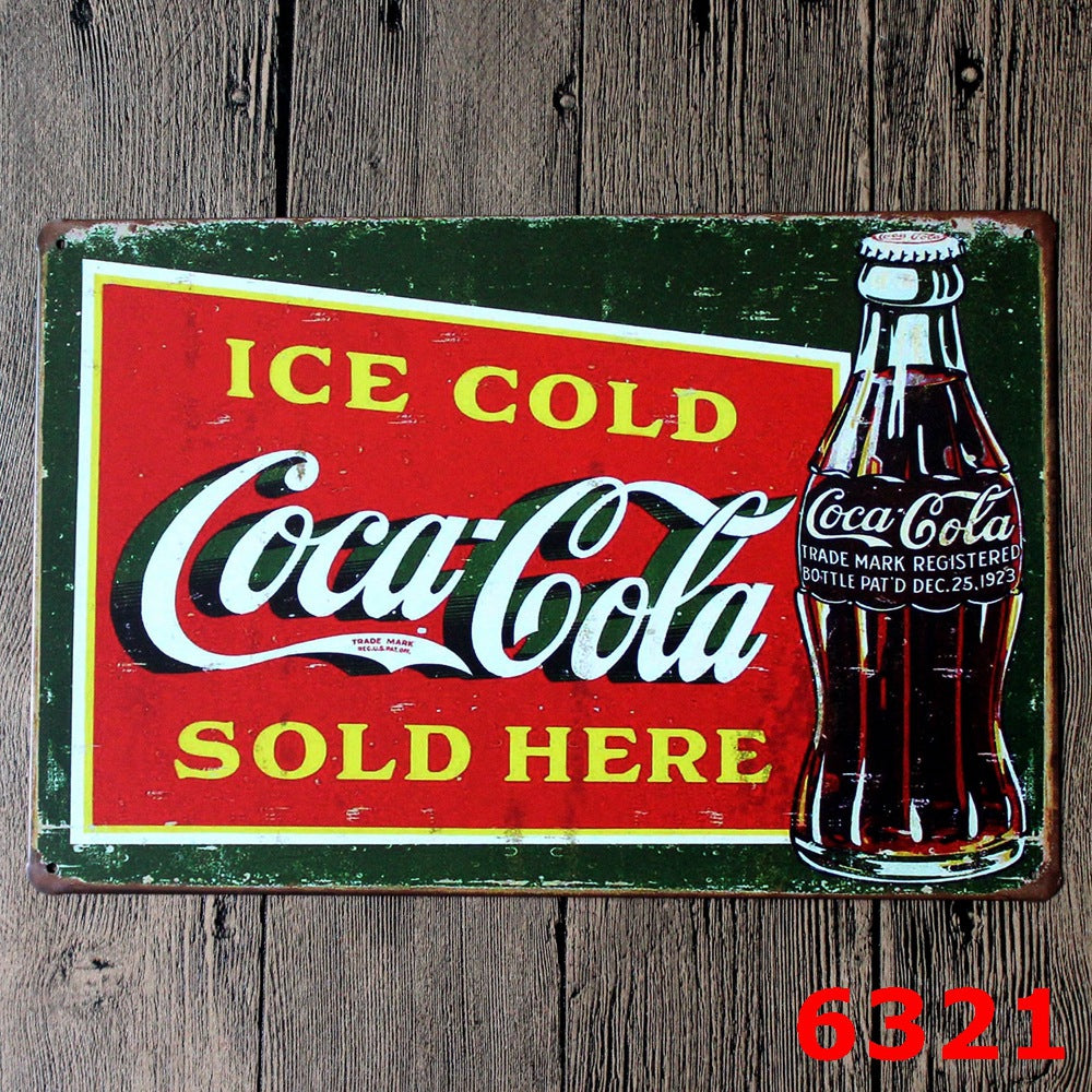 TIN SIGN ICE COLD COCA COLA SOLD HEREgreen and red