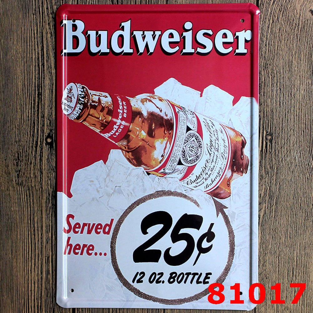TIN SIGN BUDWEISER served here 25c