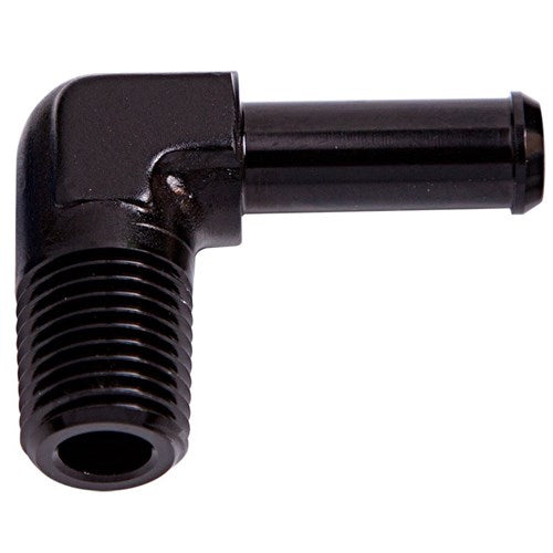 ADAPTER 1/8m npt to 1/4 BARB 90deg Black