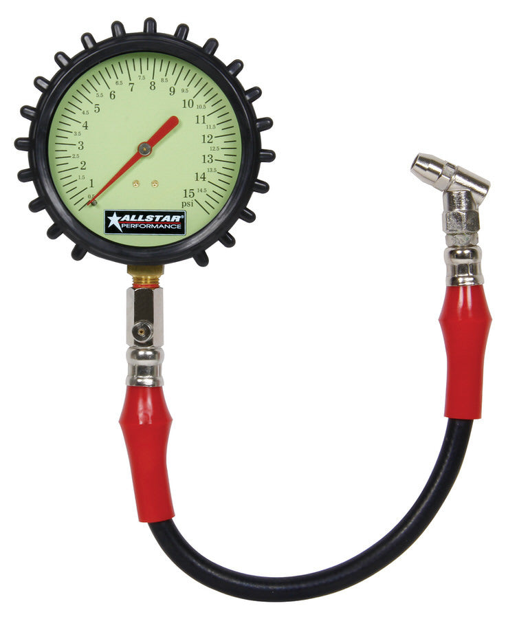 TYRE PRESSURE GAUGE 0-15psi 4in GLOW