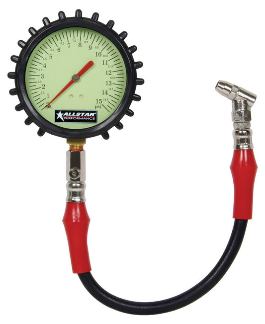TYRE PRESSURE GAUGE 0-15psi 4in GLOW