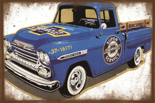 TIN SIGN CHEV TRUCK BLUE