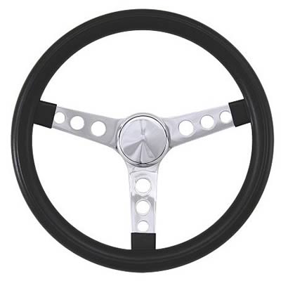 STEERING WHEEL 13-1/2in BLACK CHROME 2in DISH