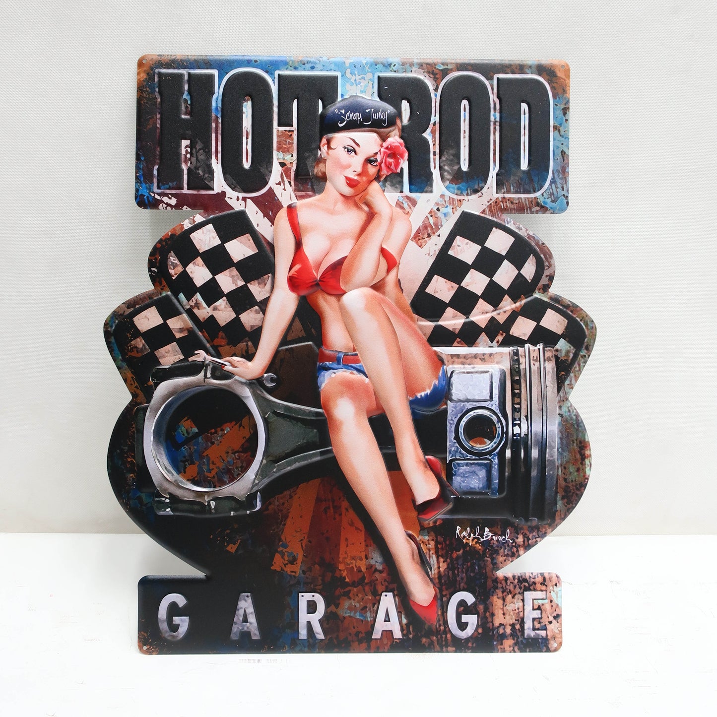 TIN SIGN HOT ROD GARAGE LADY