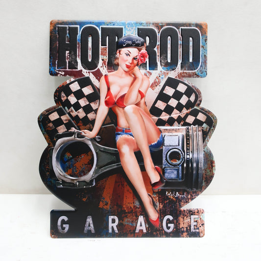 TIN SIGN HOT ROD GARAGE LADY