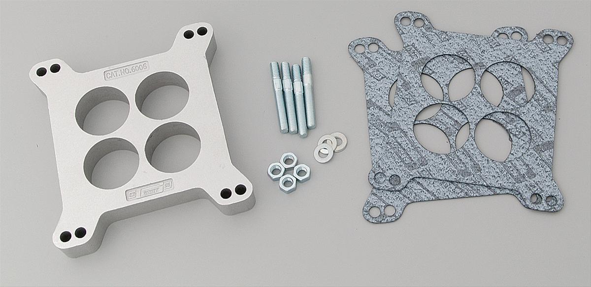 CARB SPACER SQ BORE 1in ALLOY PORTED CTR (4 HOLE)