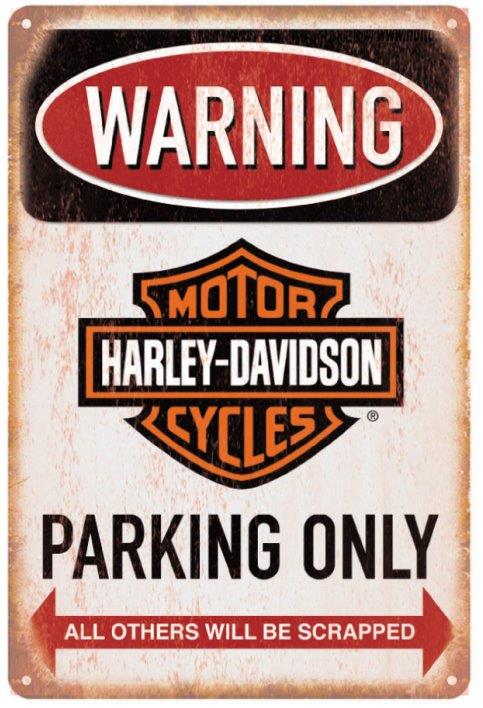 TIN SIGN WARNING HARLEY-DAVIDSON PARKING ONLY