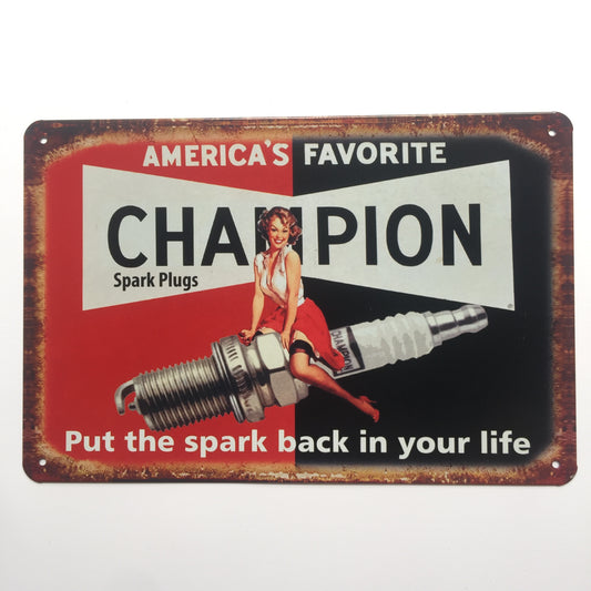 TIN SIGN CHAMPION SPARK PLUG GIRL