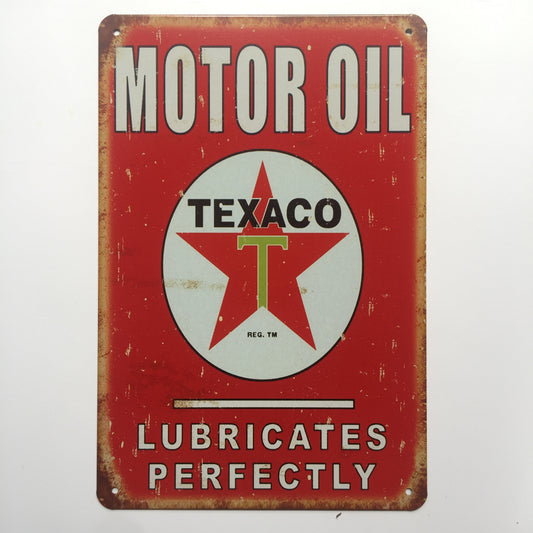 TIN SIGN MOTOR OIL TEXACO LUBRICATES PERFECTLY