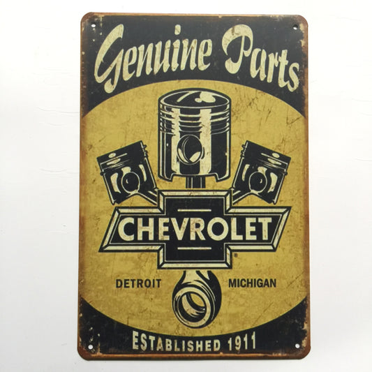 TIN SIGN GENUINE PARTS CHEVROLET ESTABLISHED 1911