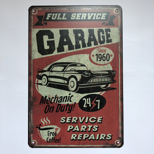 TIN SIGN FULL SERVICE GARAGE since1960 free coffee