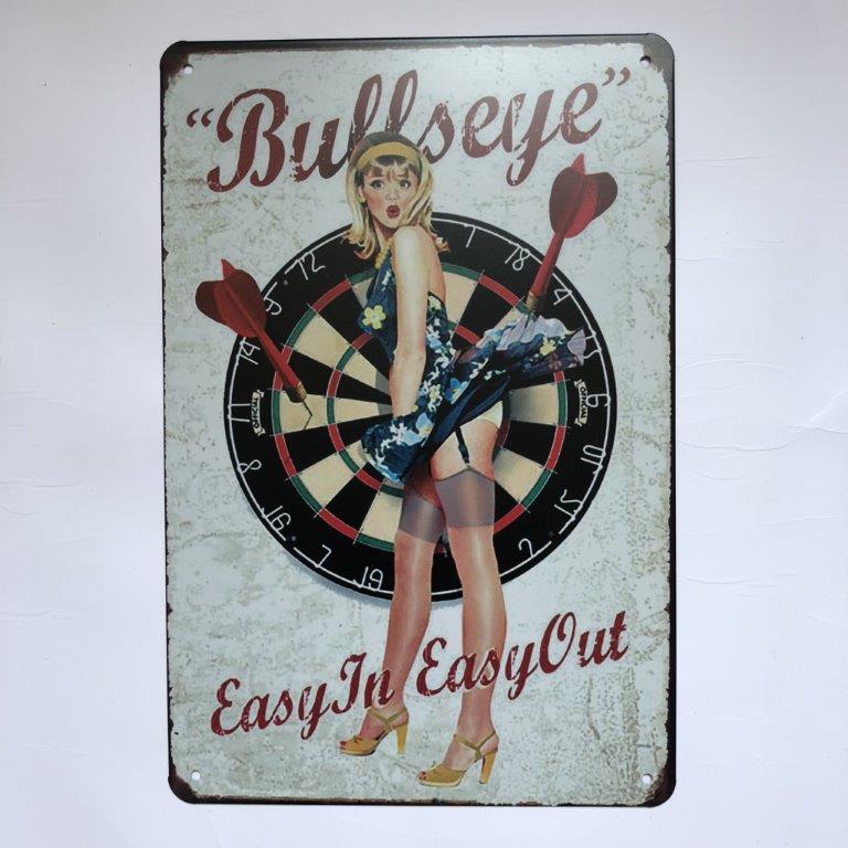 TIN SIGN BULLSEYE EASY IN EASY OUT