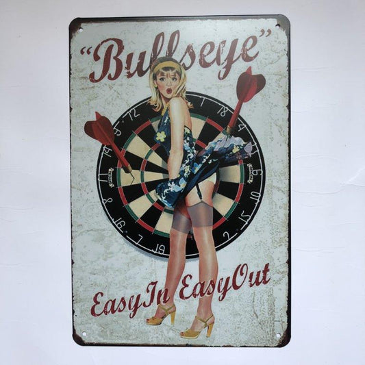 TIN SIGN BULLSEYE EASY IN EASY OUT