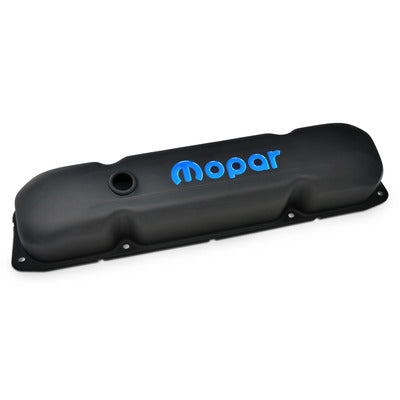 ROCKER COVERS MOPAR BB BLACK CRINKLE BLUE LOGO
