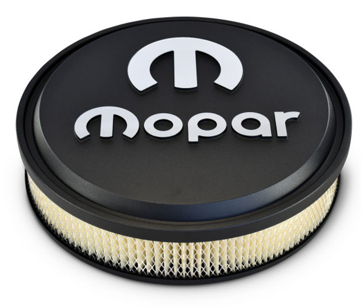 AIR CLEANER 14in x 3in MOPAR BLACK CRINKLE SILVER