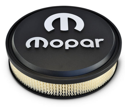 AIR CLEANER 14in x 3in MOPAR BLACK CRINKLE SILVER