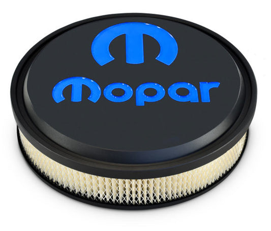 AIR CLEANER 14in x 3in MOPAR BLACK CRINKLE BLUE