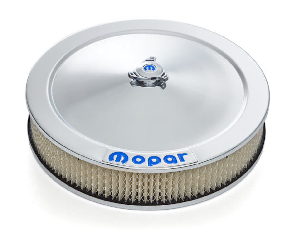 AIR CLEANER 14in x 3in MOPAR CHROME BLUE LOGO