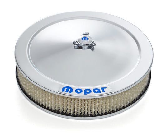 AIR CLEANER 14in x 3in MOPAR CHROME BLUE LOGO