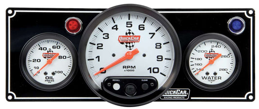 GAUGE PANEL 2+TACH QUICKCAR 2-5/8in OP/WT BLACK