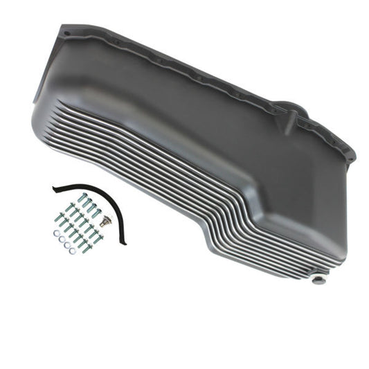 SUMP CHEV SB pre 80 LH DIP ALLOY with FINS BLACK