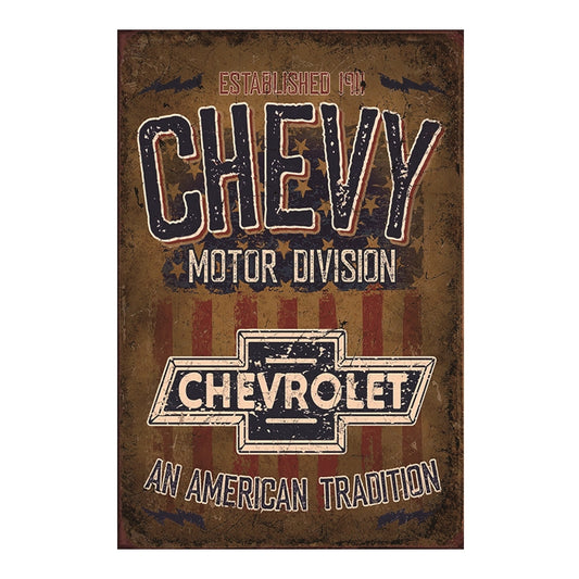 TIN SIGN CHEVY MOTOR DIVISION CHEVROLET