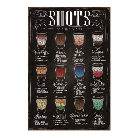 TIN SIGN SHOTS MENU